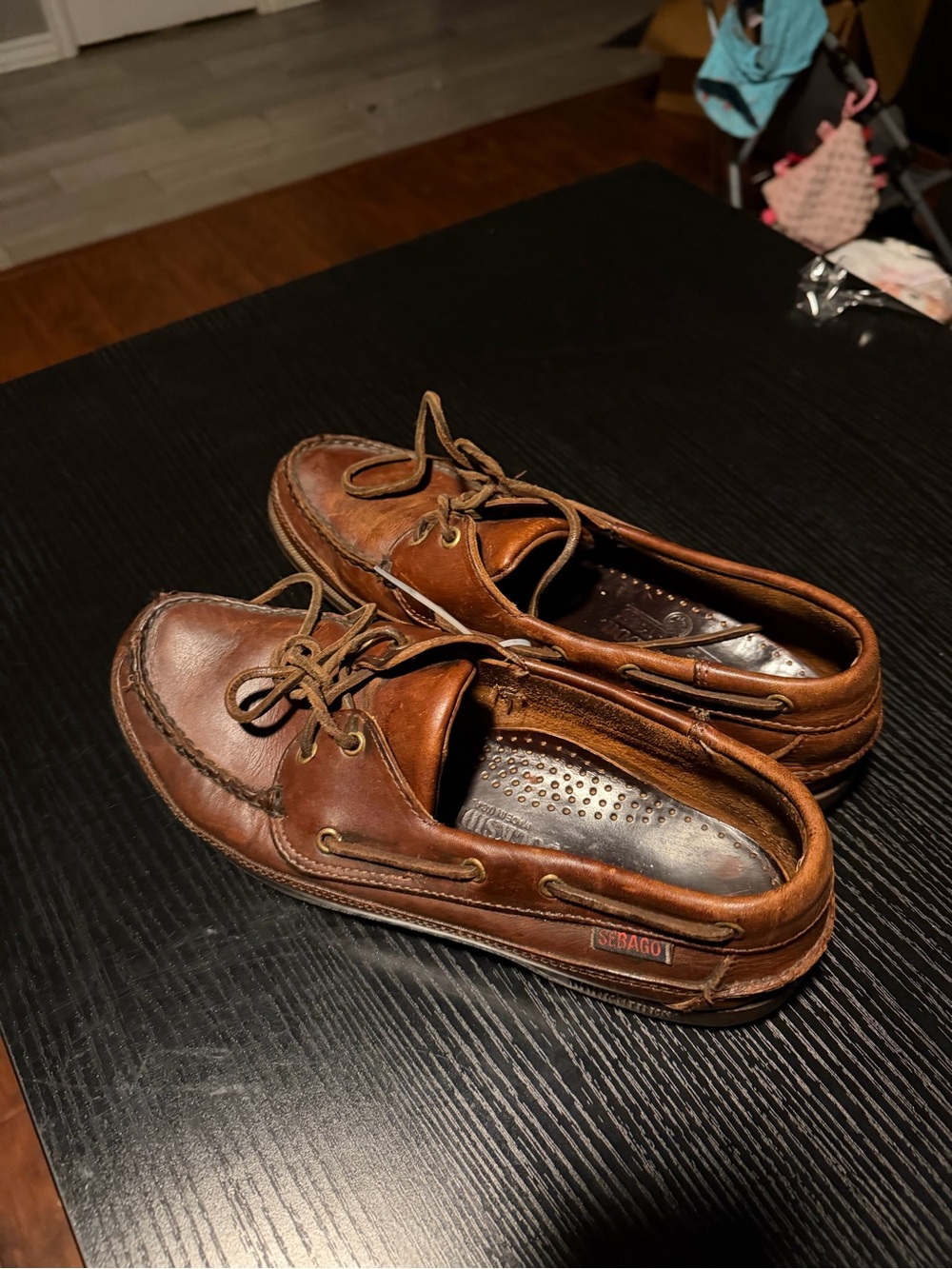 Sebago Brown Leather Moc Toe Boat Shoes
